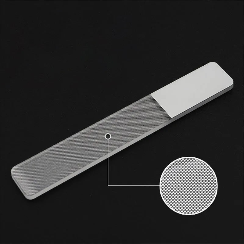Nano glass nail file for physical nail polishing, transparent colour, size 9 x 1.3 x 0.2 cm
