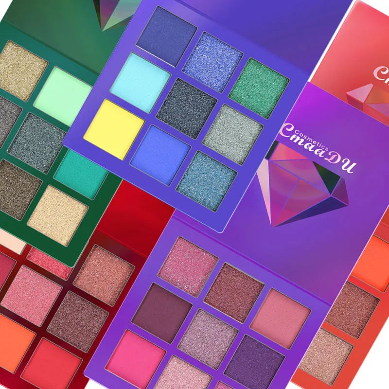 9-colour diamond shine eyeshadow palette, high-gloss eye shadow, 8 x 8 x 1.3 cm single box
