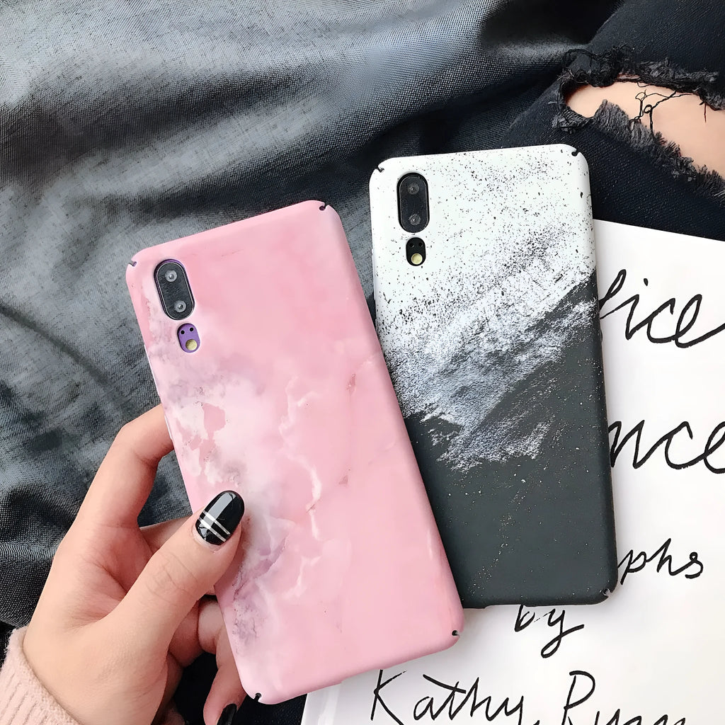 Painted solid colour phone case for Huawei and Honor smartphones in black or pink