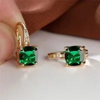 Square geometric ear hooks with round zircon inlays in gold, platinum, or rose gold finish