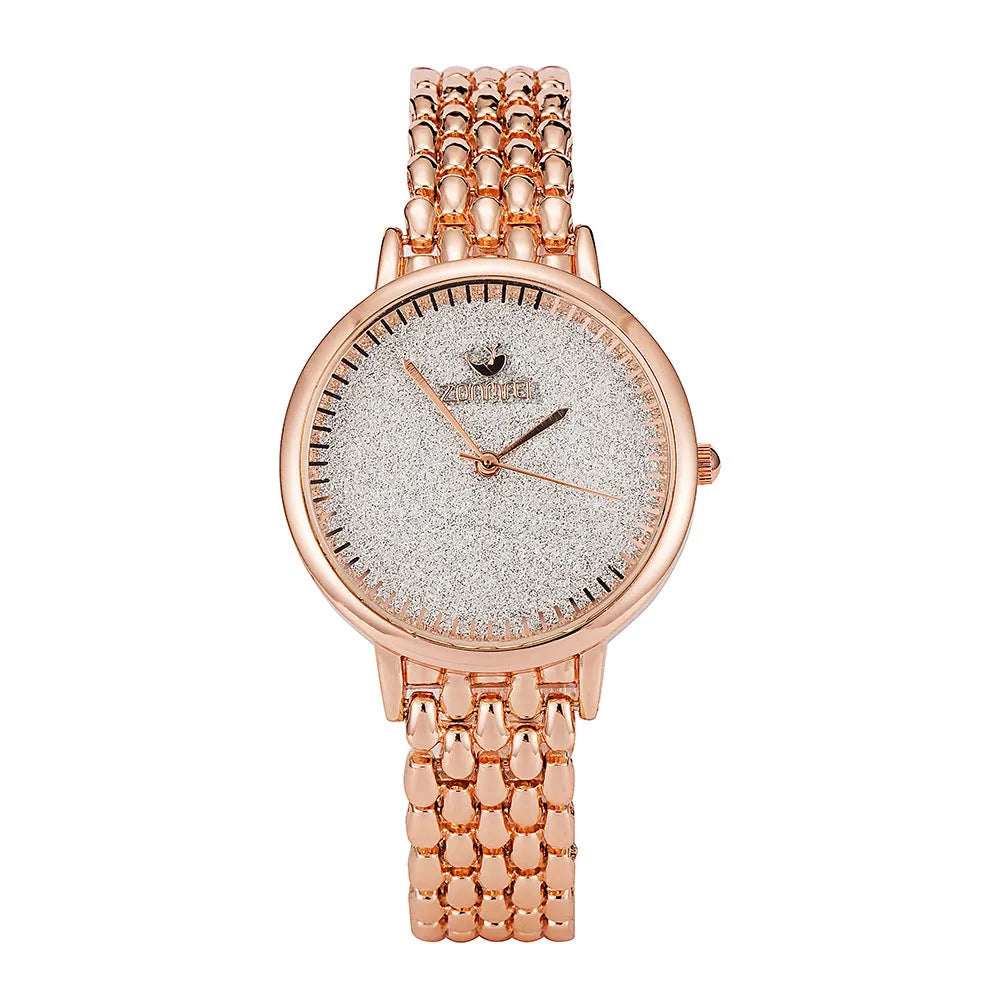 Ladies full diamond small dial quartz watch with alloy strap and titanium buckle, available in gold