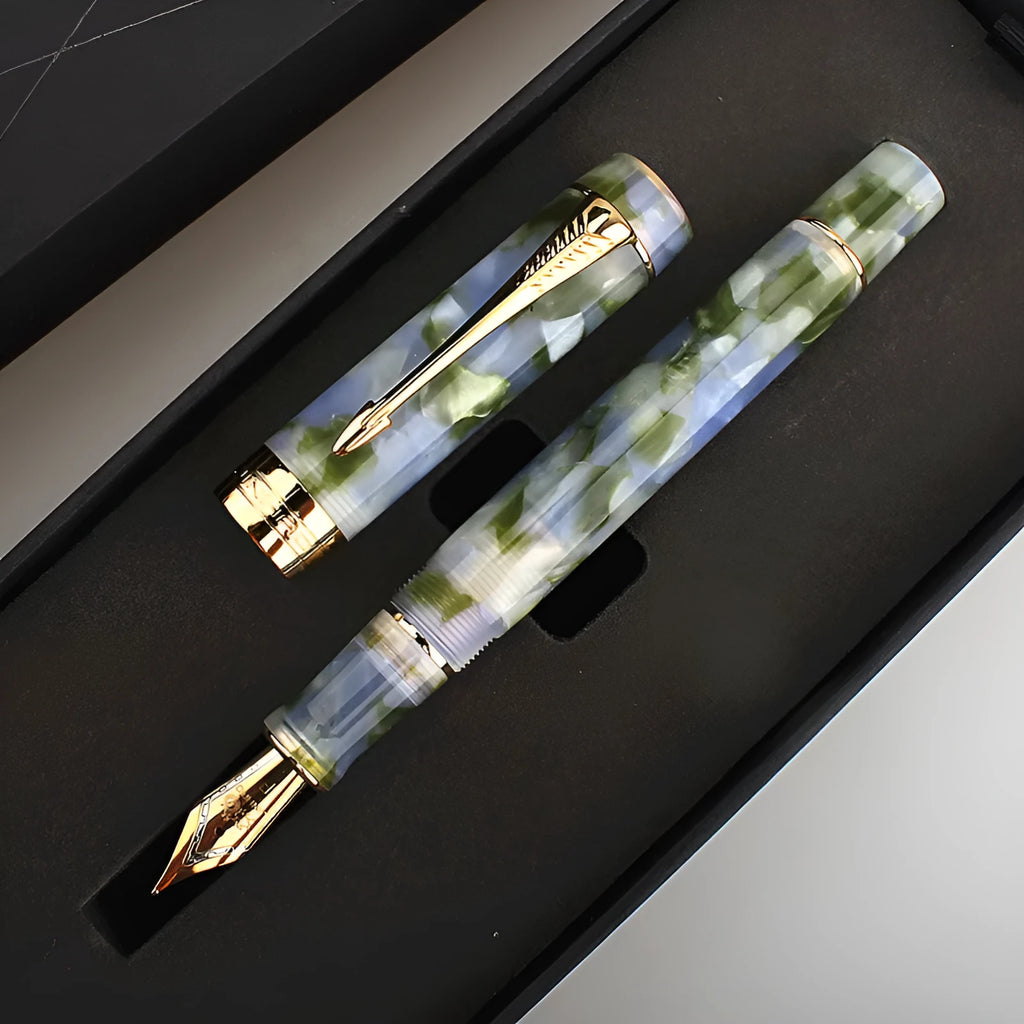 Deep Bath Green metal ballpoint pen showing three tip size options