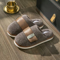 Velcro floor cotton slippers in beige with plush upper and non-slip plastic sole, 2cm heel.