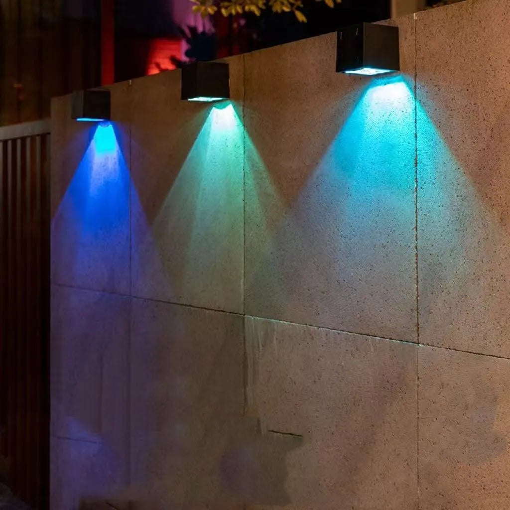 Outdoor square solar wall lamp with LED, IP55, 80x80mm, for garden fence decor