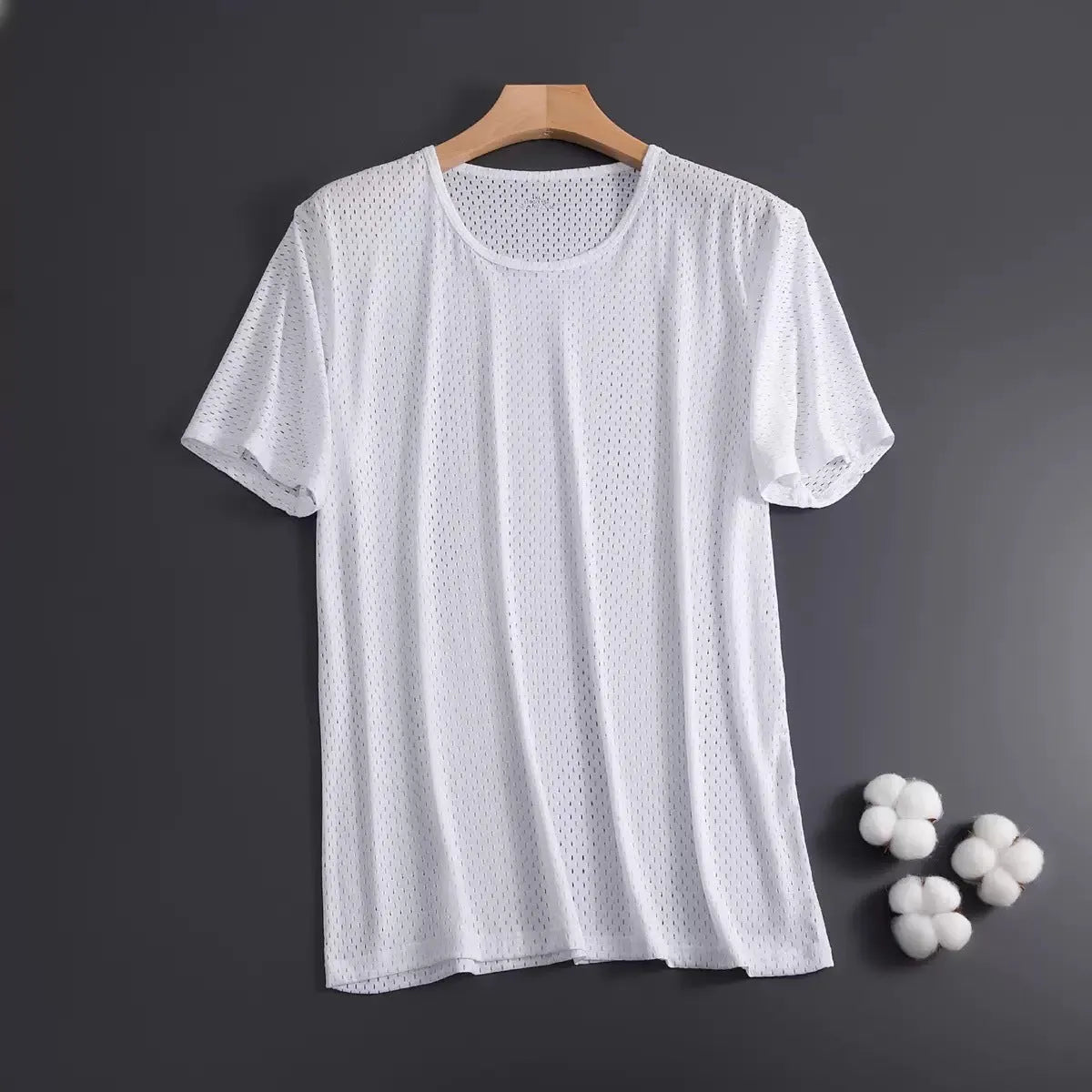 Men's ice silk loose fit short sleeve t-shirt in black, shown front view.