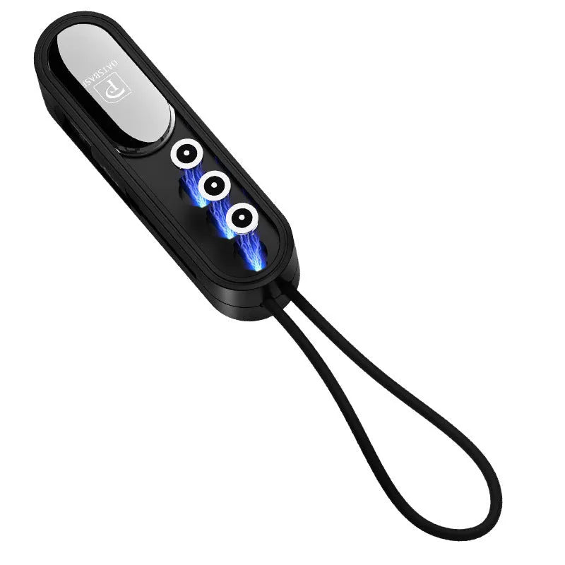 Black magnetic three-in-one USB charging cable with 0.4 metre length showing three device connectors