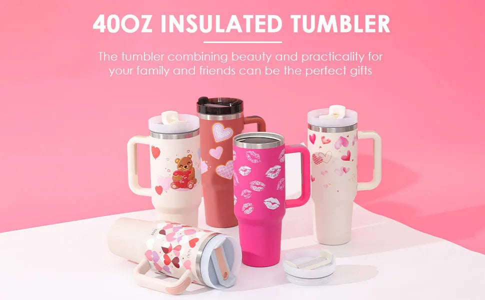 40oz stainless steel insulated tumbler with handle, straw, spill-proof lid, 1200ml capacity, in assorted colours
