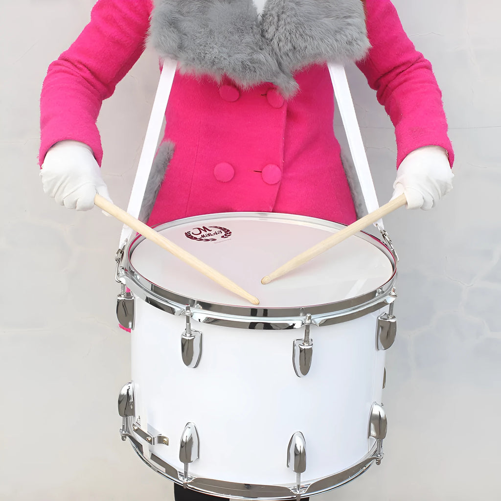 Mebet 14-inch white stainless steel adjustable snare drum with strap and drum stick