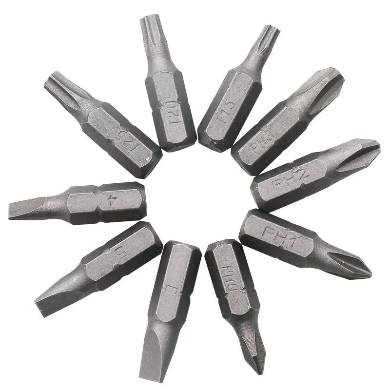 L-type double-headed mini socket wrench set with 10 steel bits and sockets on a white background