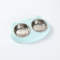 Blue plastic pet feeder tray with two bowls for cat or small dog food and water