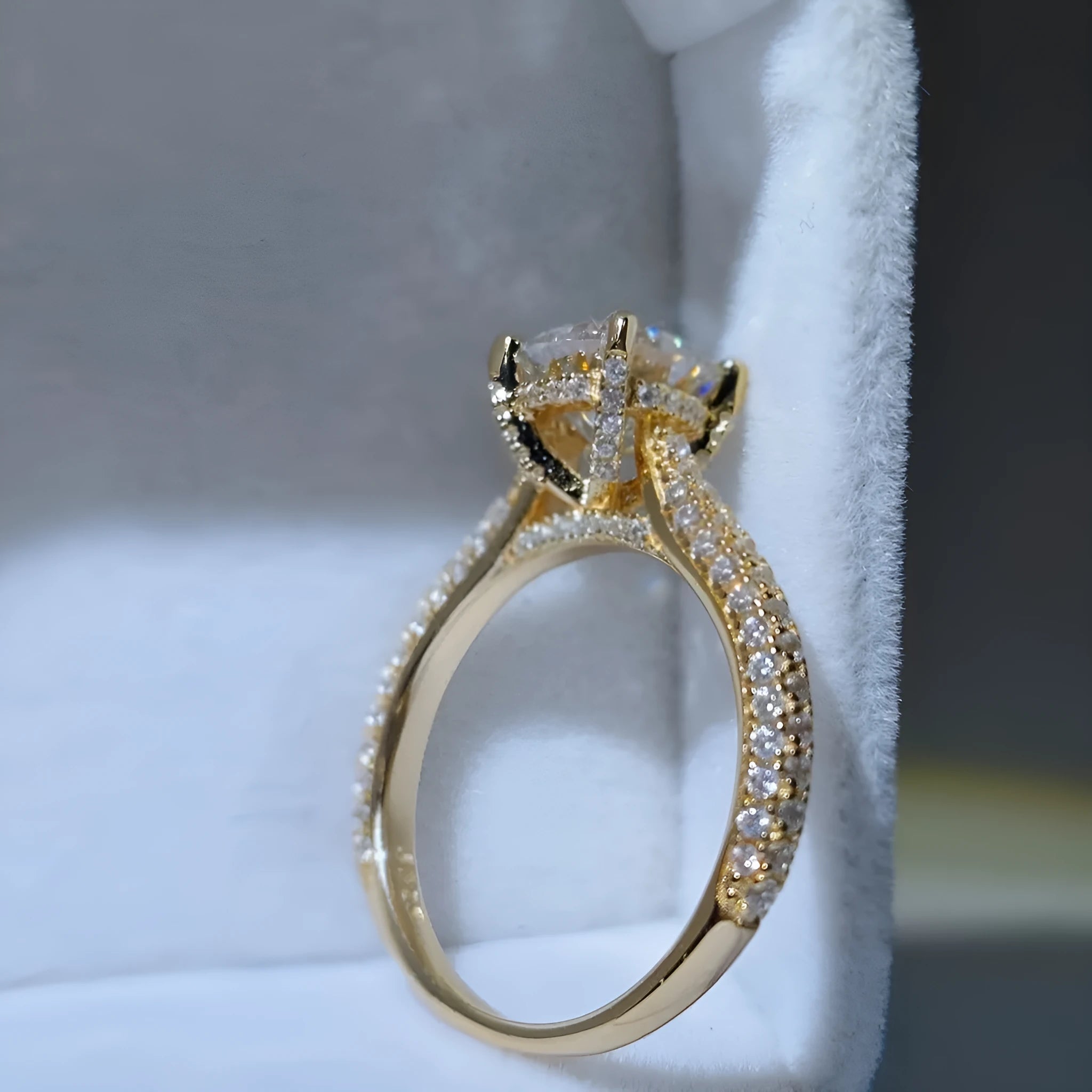 Copper plated moissanite diamond ring for women, alloy band, Style1, on white background