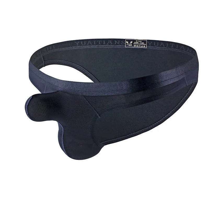 Men's thin solid colour nylon underwear in low-waist design showing breathable fabric texture