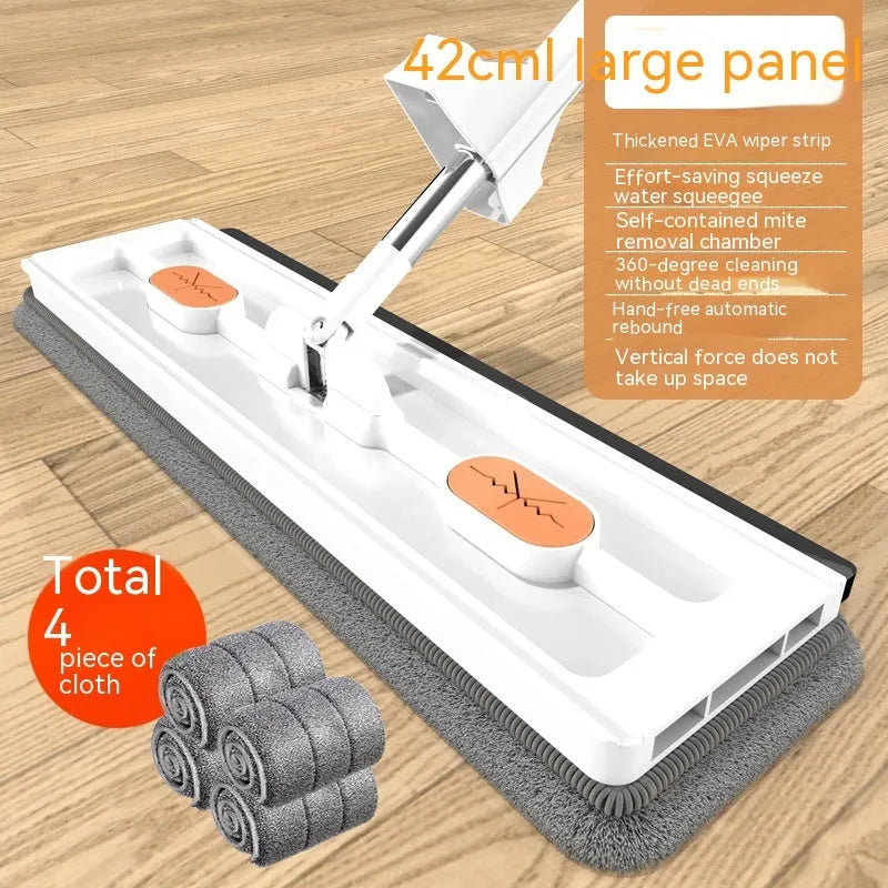Large flat mop with 360 degree rotating head and stainless steel handle for home floor cleaning