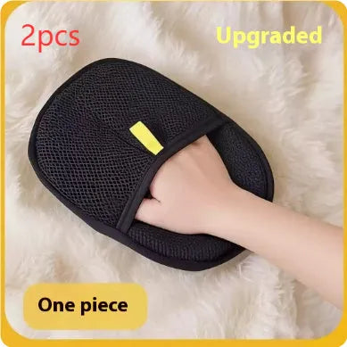 Black pet hair remover mitt with silicone bristles for dog and cat grooming