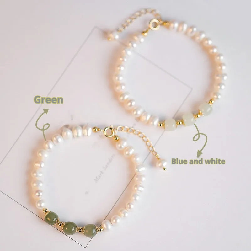 Freshwater pearl bracelet with electroplated diamond charms in Korean style design