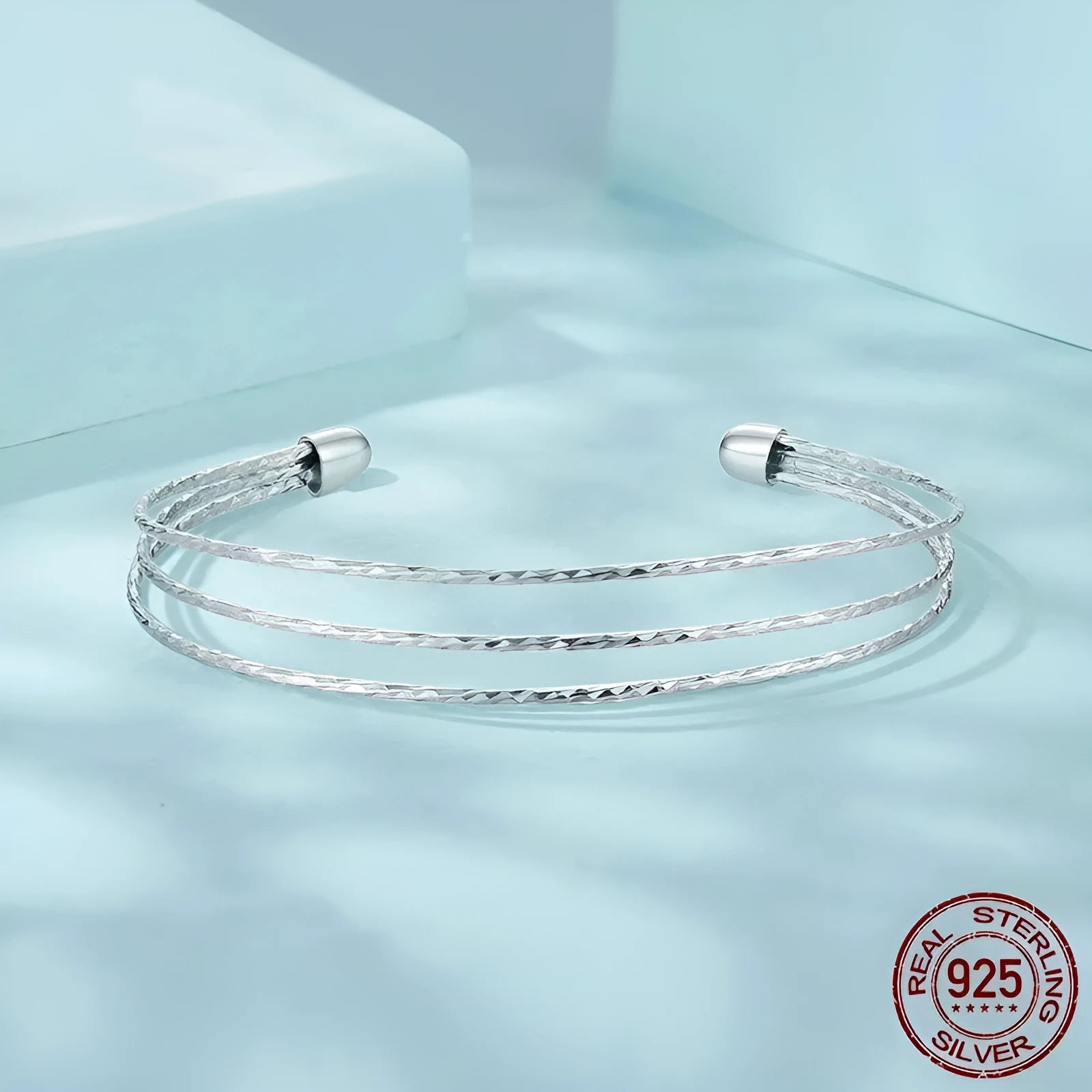 Simple multi-layer 925 sterling silver open-ended bracelet electroplated finish SCB273 colour