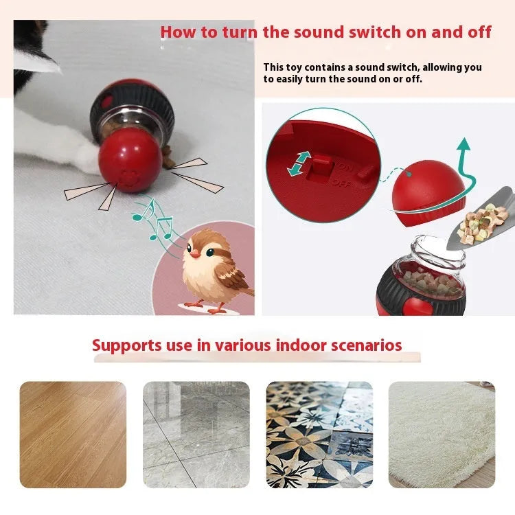 Rotating plastic cat toy ball with treat dispenser and motion-activated sounds in super ball colour