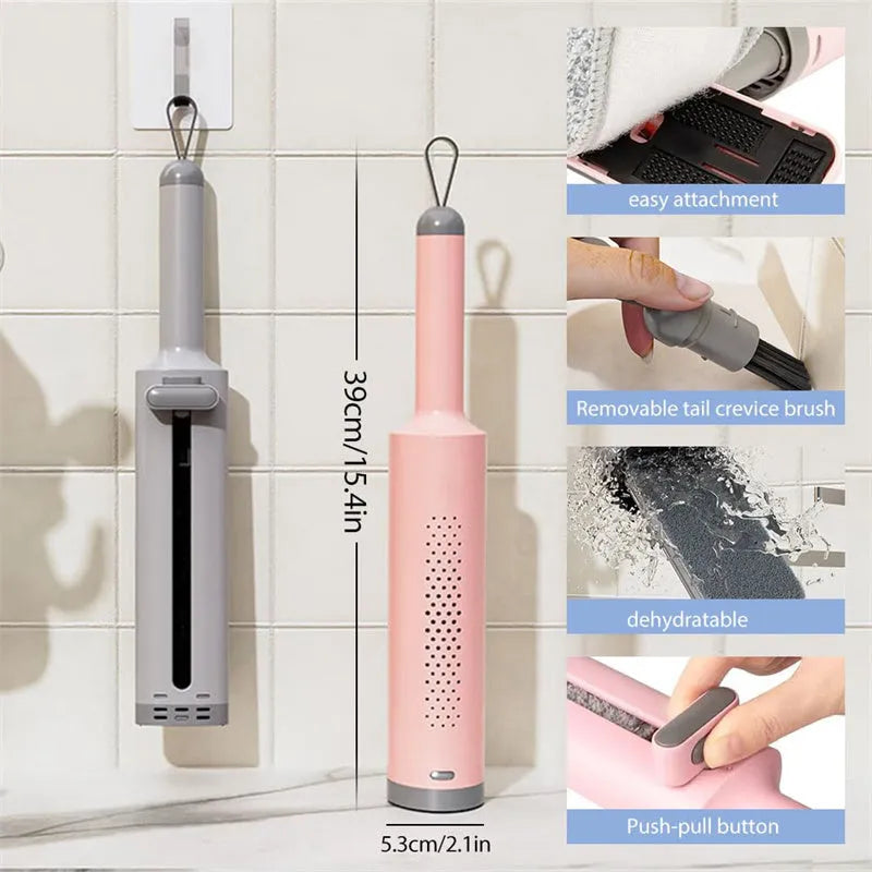 Self-squeeze mini flat mop with microfiber pads and crevice brush in pink, grey or white