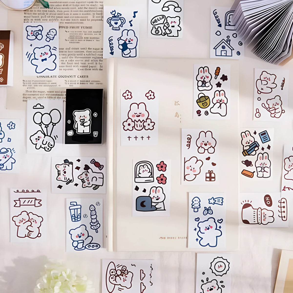 50 sheets of 40x60mm decorative stickers in bear and rabbit styles on Japanese composite paper with release paper