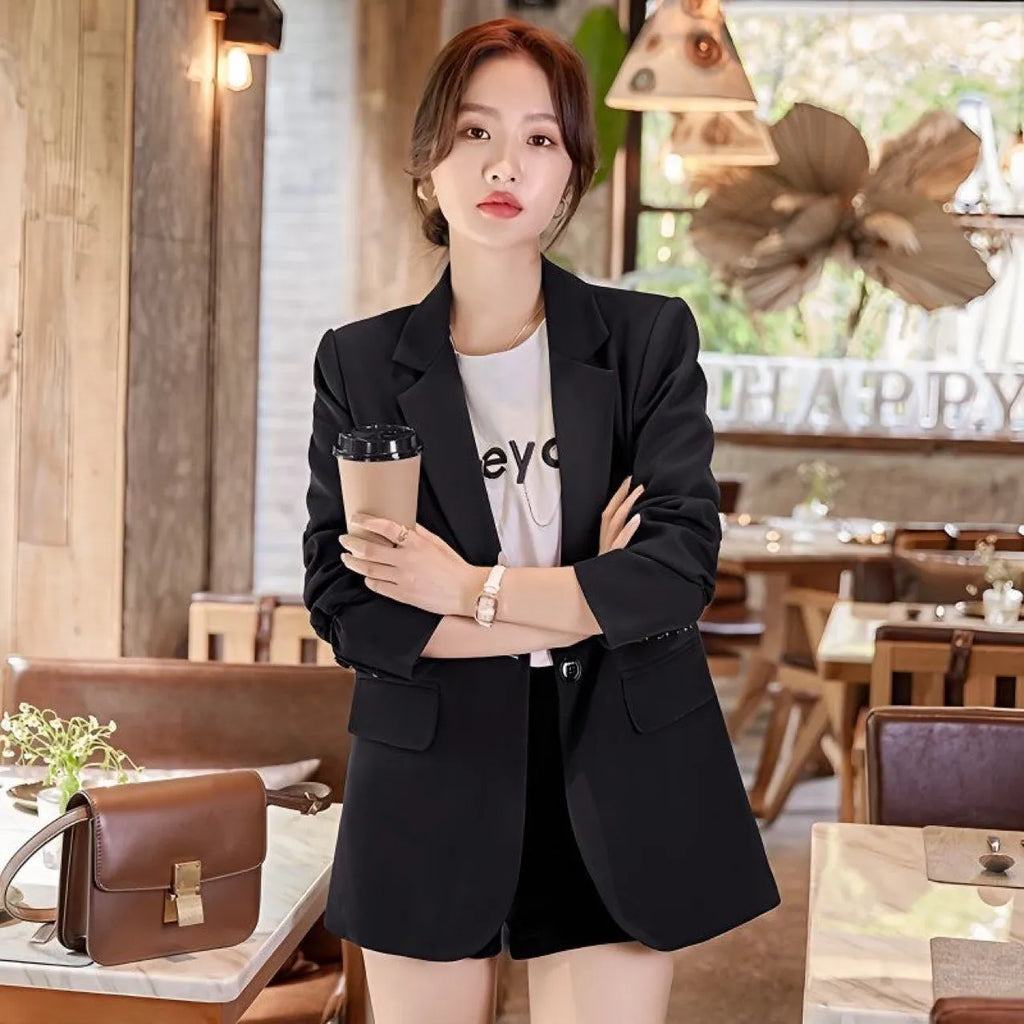 Women's split mid-length tailored suit top in green with three-dimensional pattern, long sleeves, regular fit
