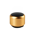 Small portable Bluetooth mini speaker shown in black, blue, gold, and pink colour options.