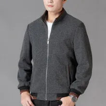 Men's grey sport-style fleece jacket with side pockets, shown on a hanger.
