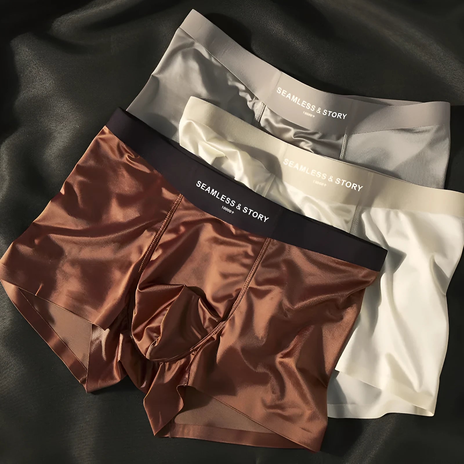 Men's Ice Silk underwear in mid waist design showing solid colour options