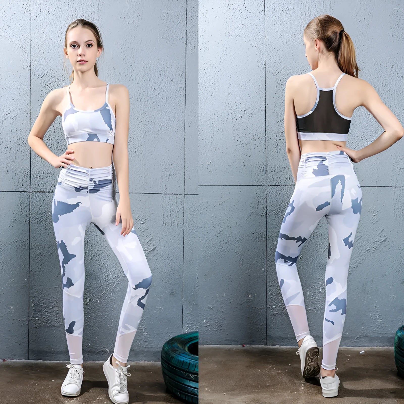 Printed Lycra yoga pants for women in green, high waist design, size S