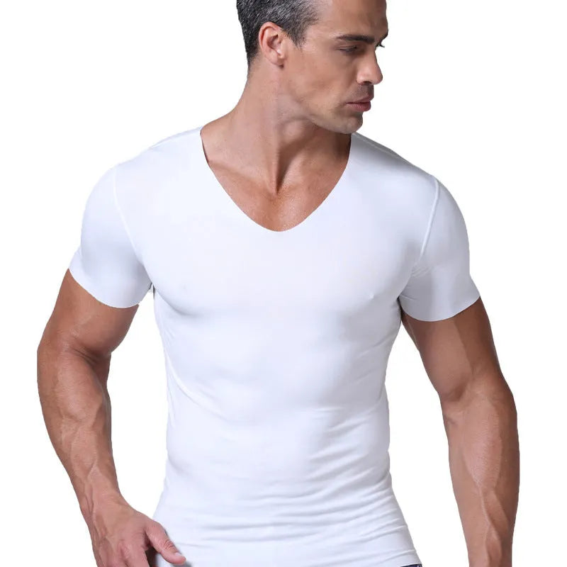 Cut half-sleeved solid colour modal bottoming shirt in black for casual layering