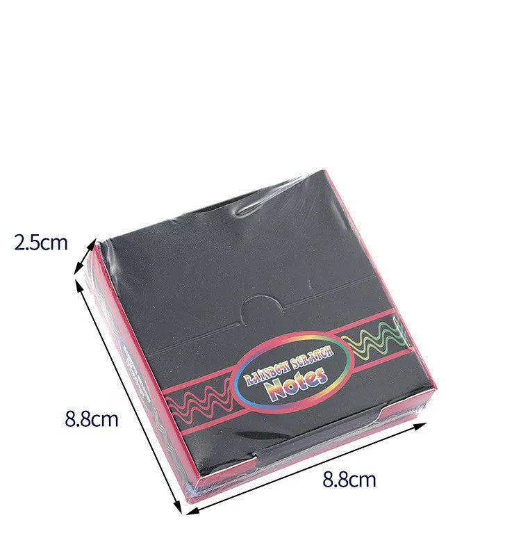 Colorful Trumpet Scratch Painting paper set in 8.8x8.8x2.5cm colour box with 100 sheets and 145g weight