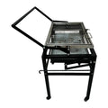 Foldable large charcoal BBQ grill with detachable parts for outdoor use.