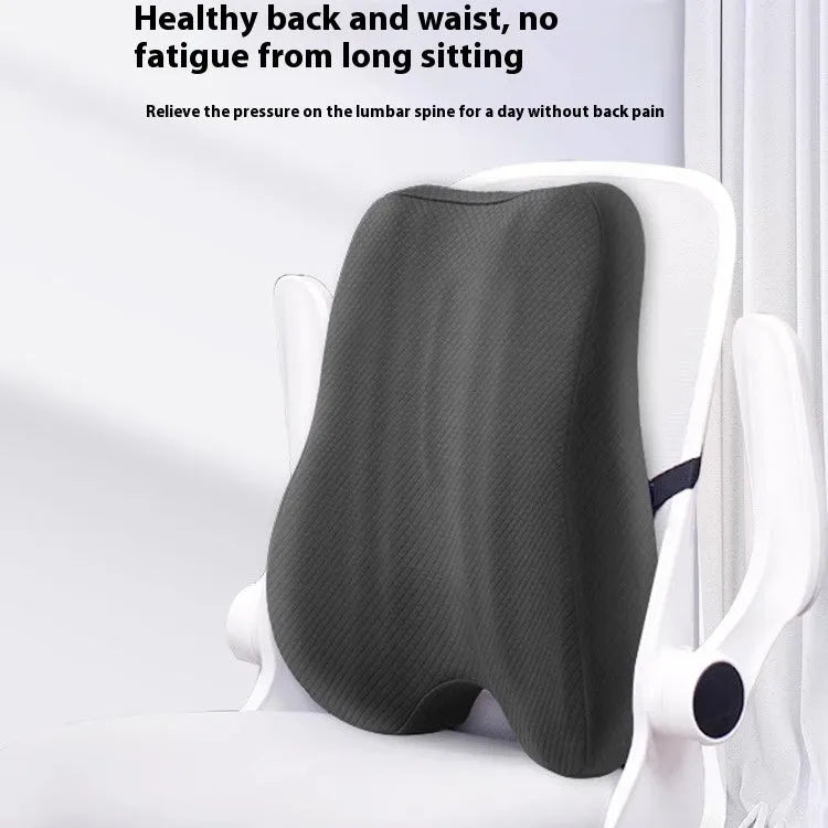 Grey lumbar support cushion for office chairs measuring 40x40x8cm with polyester fibre filling
