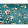 Hand-painted blue floral and bird oil painting on linen canvas 40x50 cm without frame