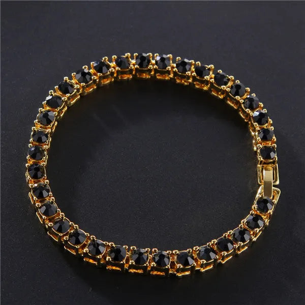 Men's geometric alloy bracelet with single row rhinestones and tennis charm in five colour options