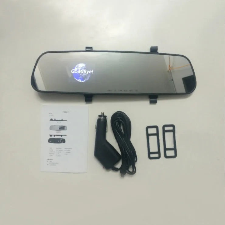 1080P HD rearview mirror driving recorder with 2.4-inch display, 100-degree lens, and black edged dual lens option