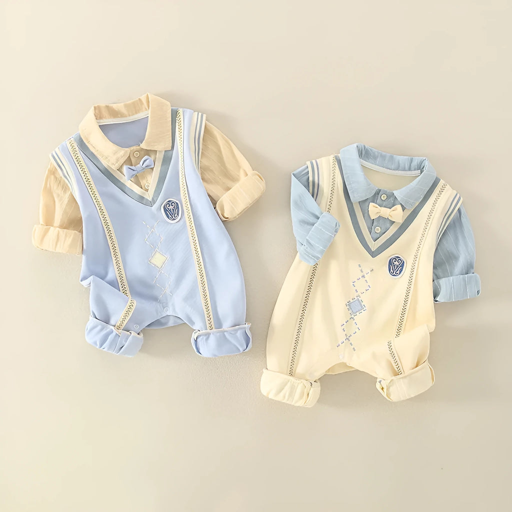 Unisex cotton pullover rompers jumpsuit in light blue with long sleeves suitable for spring autumn