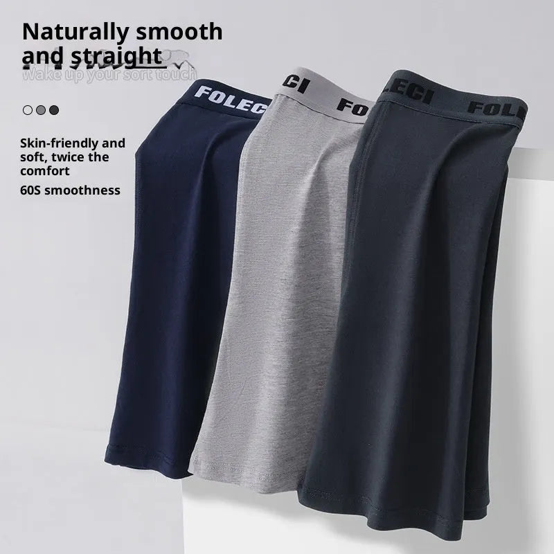 Men's lengthened cotton sports underwear in black, high waist anti-wear four-corner design, knotted fabric