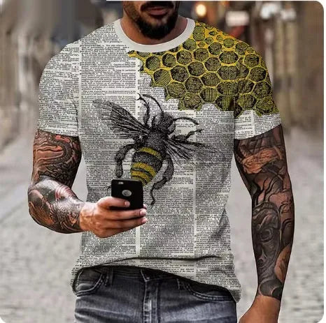 Men's grey t-shirt featuring a large, detailed 3D lion face print on the front.