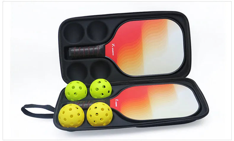 Black EVA pickleball paddle storage case with shoulder straps, showing dimensions of 45cm by 25cm.