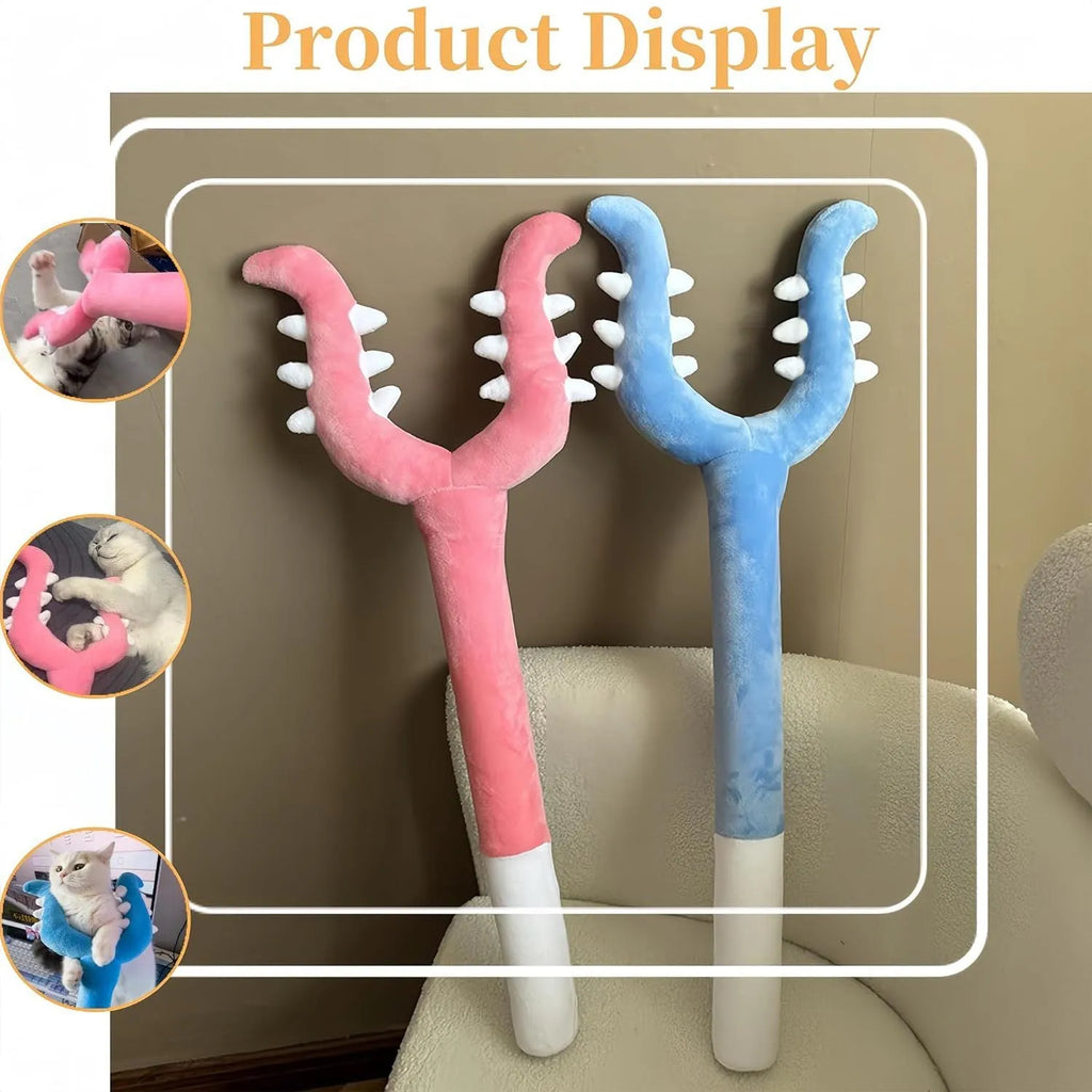 70 cm blue plush cat wand toy with foam-filled front section for interactive pet play