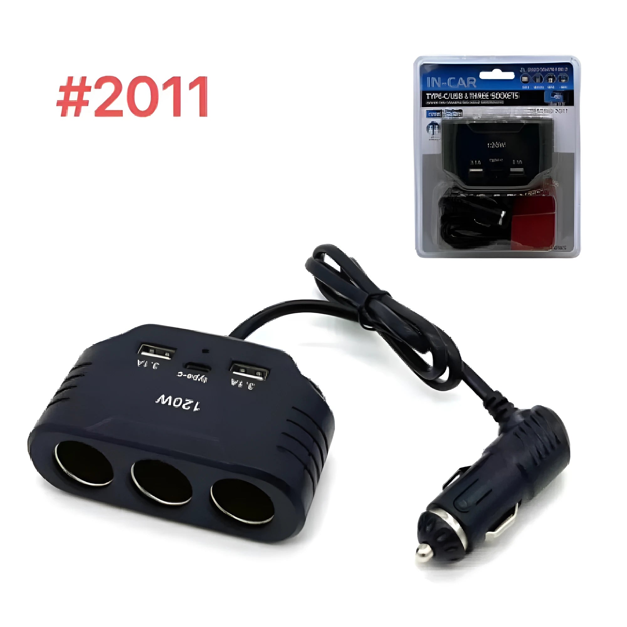 Black plastic 120W car charger converter with 12V 24V fast charging support for vehicle power outlets