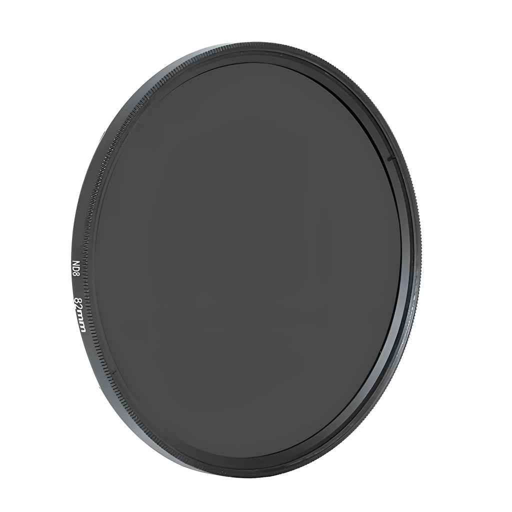 ND8 camera filter with slim aviation aluminium frame on a camera lens