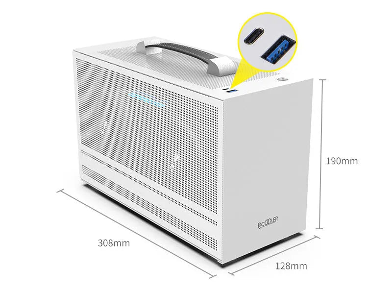 ITX desktop computer chassis in tin-plated steel with upper power supply position