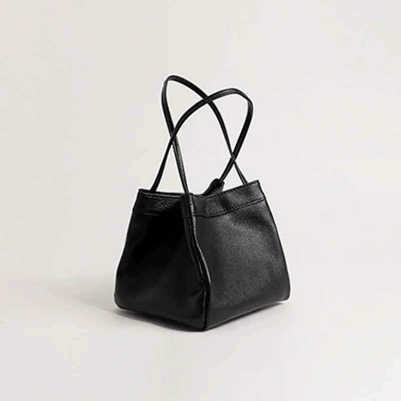 Small square PU bucket handbag in solid colour, niche design texture, women's handbag
