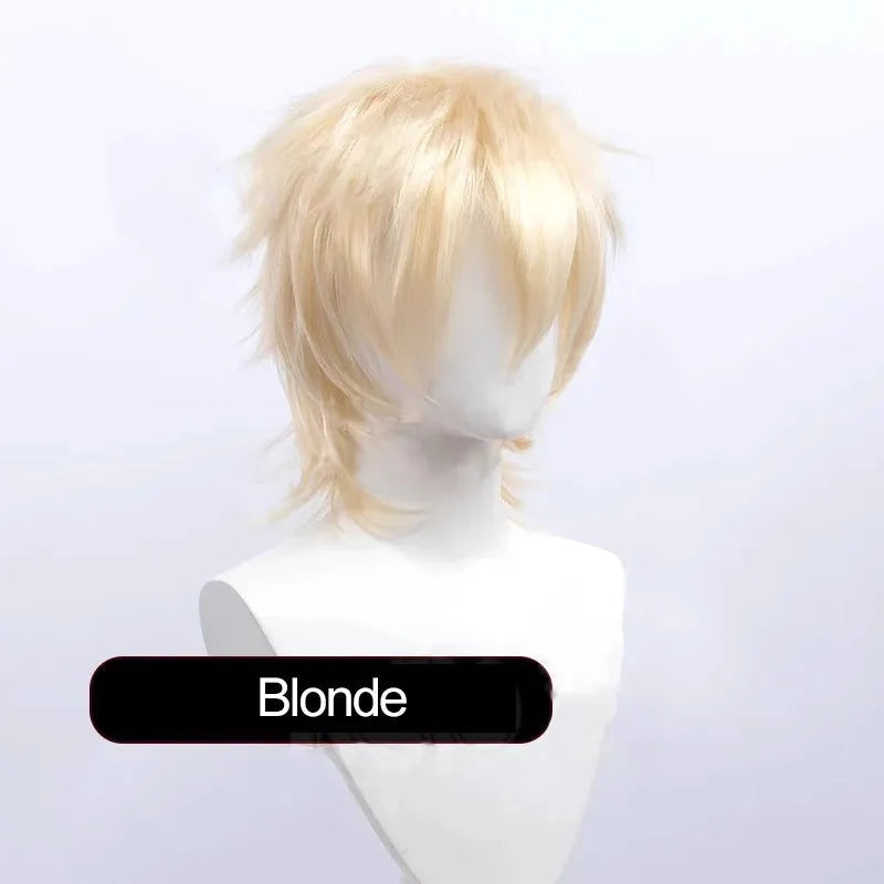 Short anime style cosplay wig with anti-curling hair tail in high-temperature fiber material