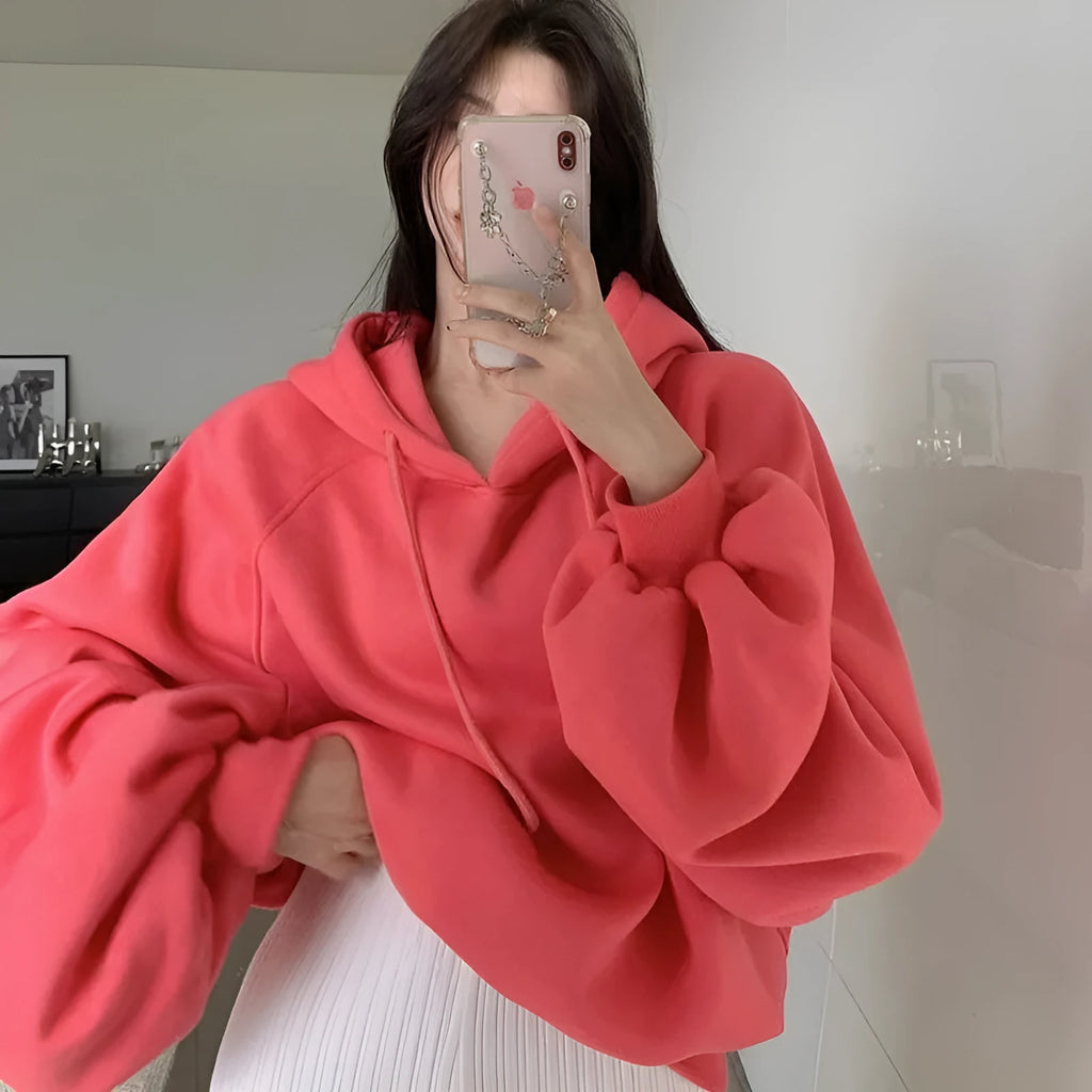 Watermelon red sleeveless hooded sweater for women made from mulberry silk, loose fit.