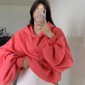 Watermelon red sleeveless hooded sweater for women made from mulberry silk, loose fit.
