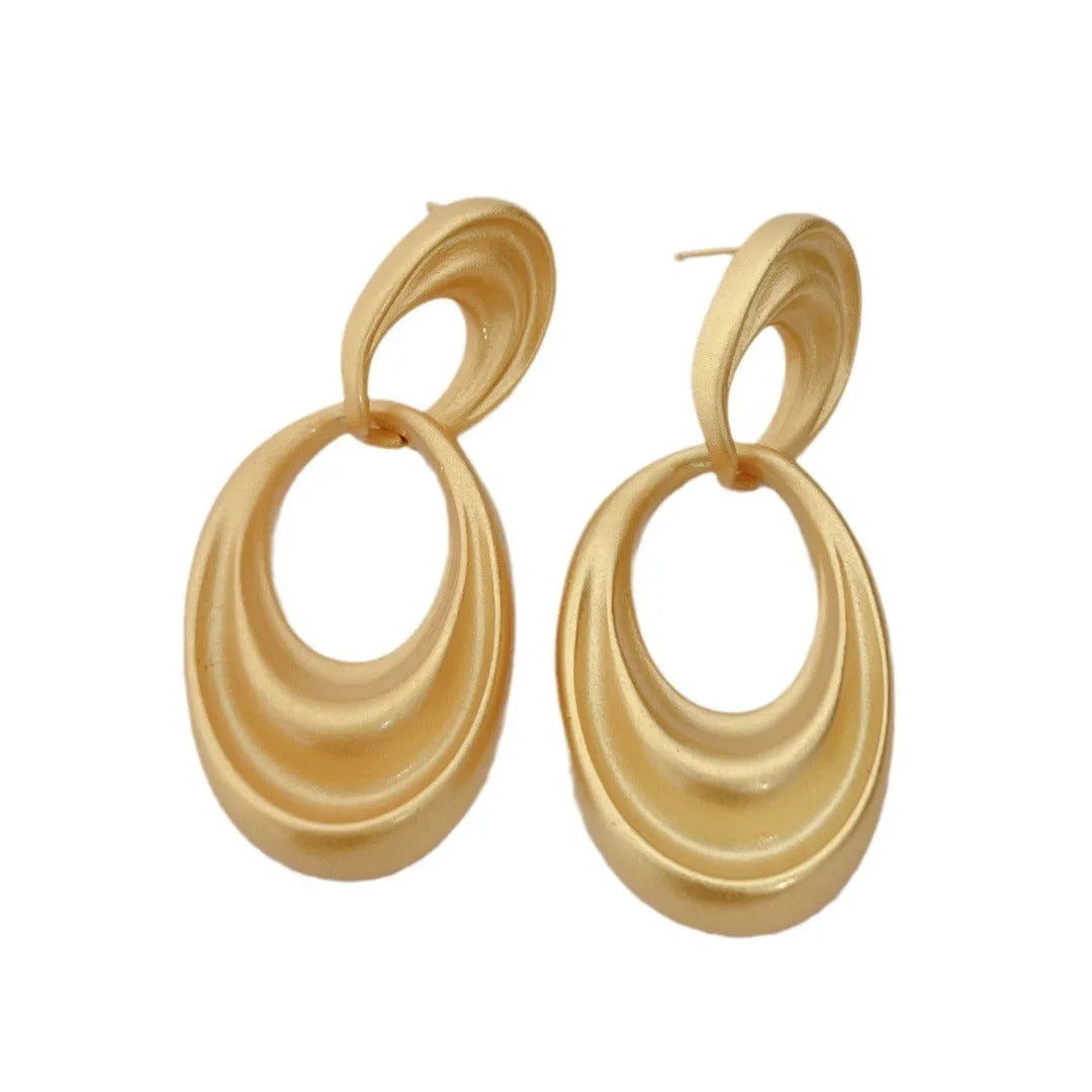 Quicksand colour double circle French retro earrings with U-shaped copper design