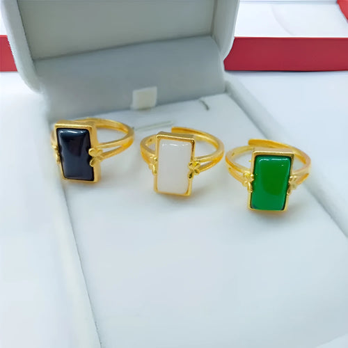 Adjustable brass gold-plated ring with artificial gemstone inlay in national style design
