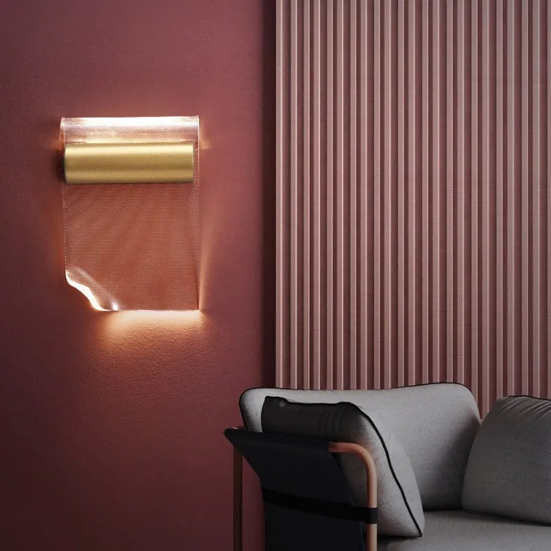 Acrylic and iron wall lamp shown in left bend and right bend orientation options.